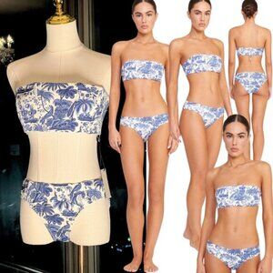 🆕 STAUD 🧿 NWT Blue Toile Bikini Set, Mala Top & Corsage Bottom - Sz L - Blue